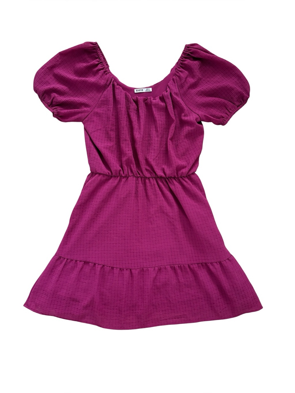 Devoted Peasant Magenta Waffle Textured Puff Sleeve Pockets Dress Medium